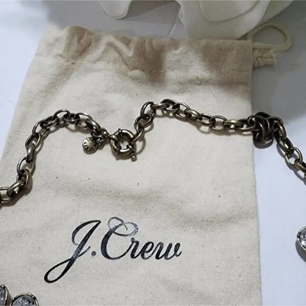 J. Crew Statement Bib Necklace‎ Coral Cream Crystal Gold Tone with Dust Bag